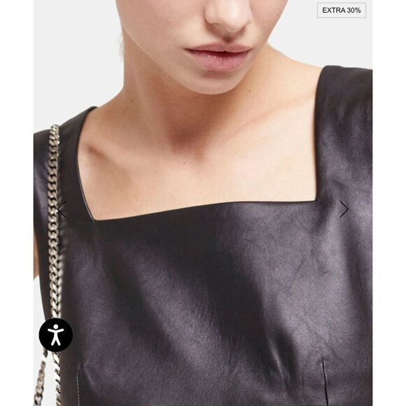 NWT The Kooples Women's Short Black Dress With Leather & Square Neckline‎ Size 8 - Picture 5 of 16